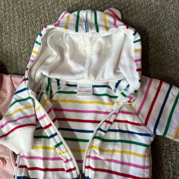 3 piece jacket bundle pink floral rainbow stripe coat hooded 3-6 month baby girl - Picture 2 of 4